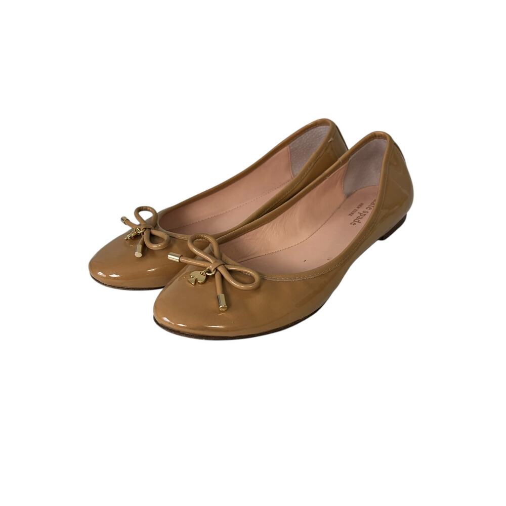 Kate Spade Willa Slip On Ballet Flats Patent Leather Camel Brown Tan Size 8